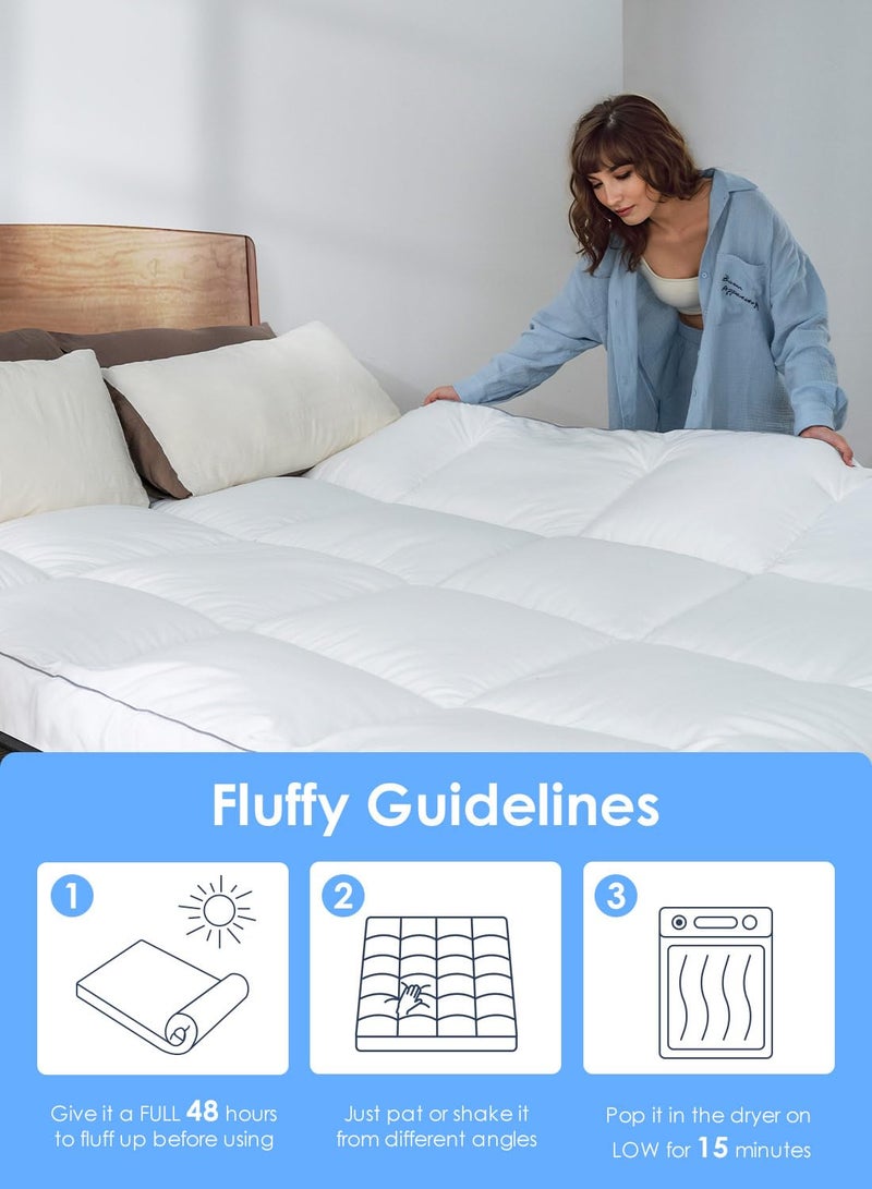 QUEEN ROSE Mattress Topper Queen, Extra Soft Pillow Top Mattress Topper Queen for Firm Bed, Thick Baffle Box Cooling Cloud-Like Down Alternative Filled, Back Pain Relief, White - Image 3